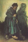 Vincent Van Gogh Peasant Woman Sweeping the Floor (nn04) oil painting